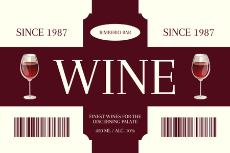 Ontwerpsjabloon van Label van Uitstekende rode wijn in glazen aanbieding in bar