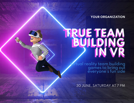 Virtual Team Building Announcement Invitation 13.9x10.7cm Horizontal Design Template