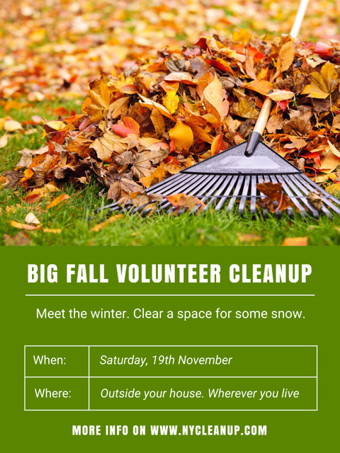 Volunteer Cleanup with Autumn Leaves Poster 36x48in Design Template
