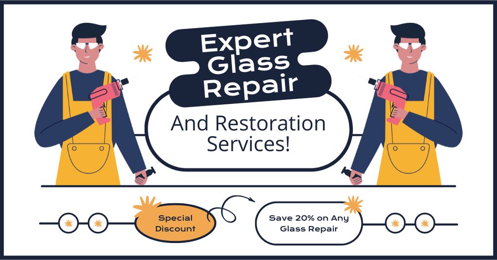 Highly Professional Glass Repair And Restoration With Discounts Facebook AD Design Template