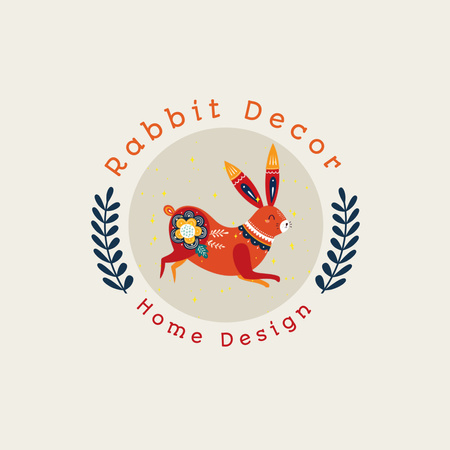 Design Studio Offer with Cute Rabbit Logo Design Template