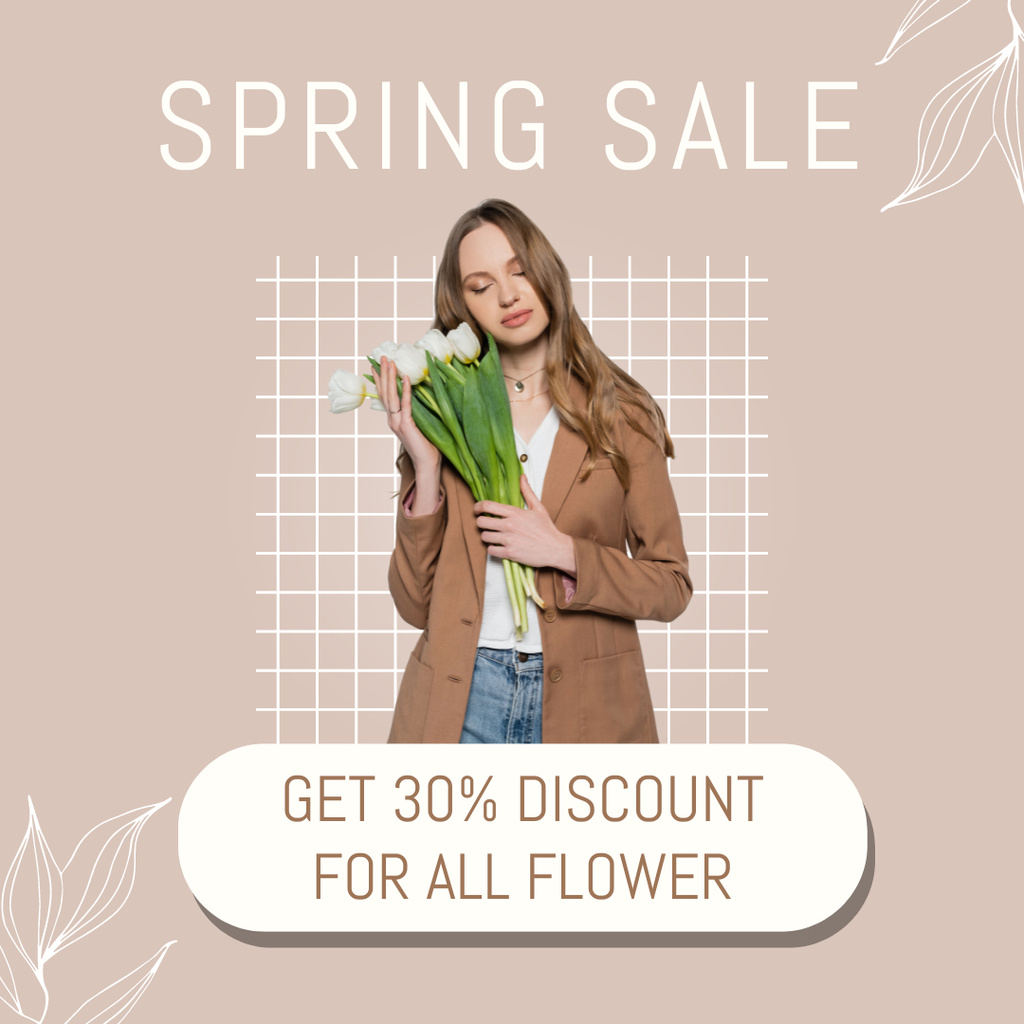 Template di design Spring Sale Announcement with Young Woman with Tulips Instagram