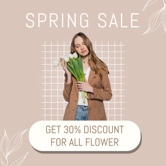 Designvorlage Spring Sale Announcement with Young Woman with Tulips für Instagram