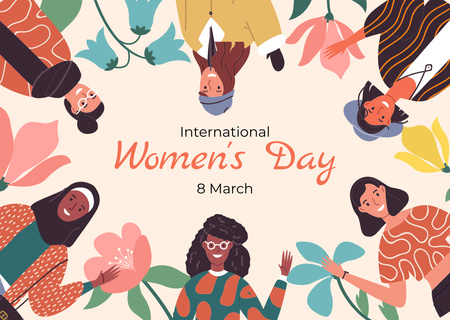 International Women's Day Celebration with Diverse Women Card Design Template
