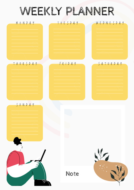 Weekly Notes with Illustration of Man and Cat Schedule Planner tervezősablon