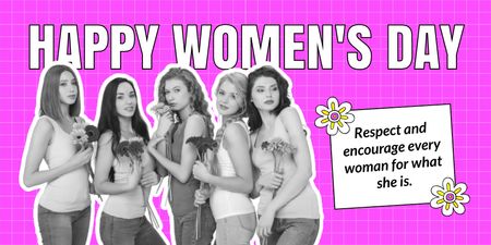 Young Women holding Flowers on International Women's Day Twitter – шаблон для дизайну