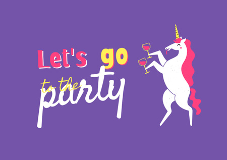 Party Announcement And Unicorn With Wineglasses Postcard A5 Πρότυπο σχεδίασης