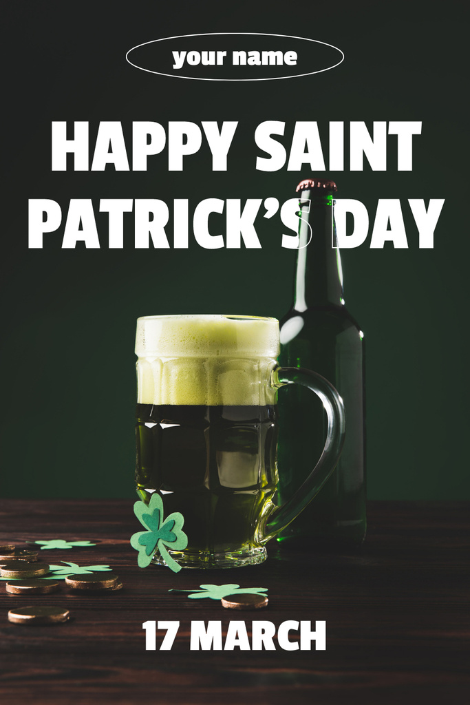 St. Patrick's Day Greetings with Beer Mug Pinterest Modelo de Design