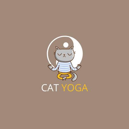 Cute Cat Practicing Yoga Logo Design Template