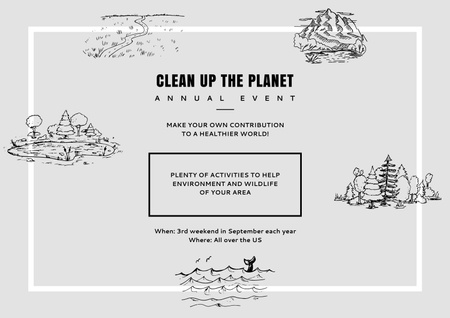 Gri Üzerine Yıllık Ekolojik ve Temizlik Etkinliği Reklamı Poster A2 Horizontal Tasarım Şablonu
