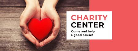 Charity Center Ad with Red Heart in Hands Facebook cover Modelo de Design