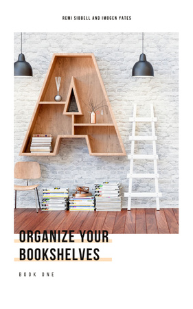 Platilla de diseño Books on Shelves by the Wall Book Cover