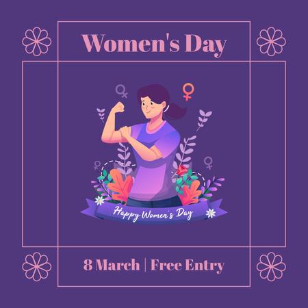 International Women's Day Greeting with Strong Woman Instagram Design Template