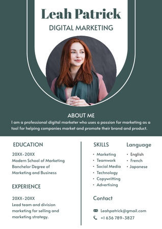 Plantilla de diseño de Experience in Digital Marketing Resume 