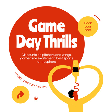 Game Day Thrills in Bar with Man and Wine Instagram AD Design Template