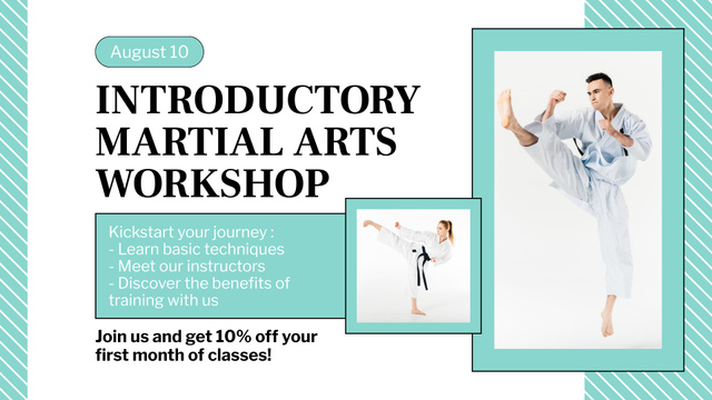 Martial Arts Workshop Ad with Karate Fighters FB event cover Design Template