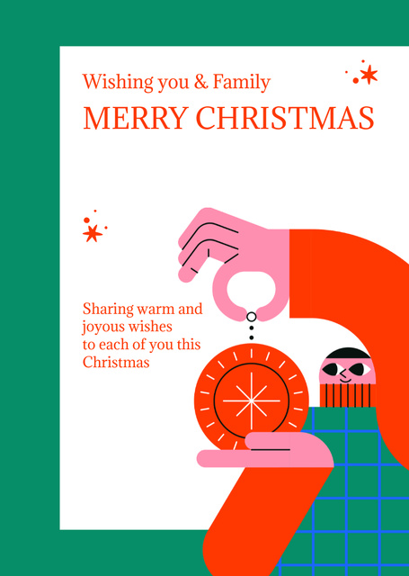 Awesome Christmas Wishes With Man Holding Decoration Postcard A6 Vertical Design Template