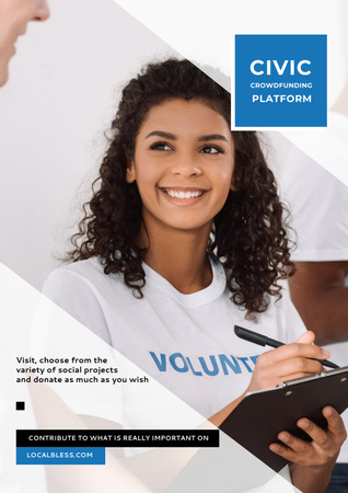 Crowdfunding Platform Ad with Volunteer Poster Design Template