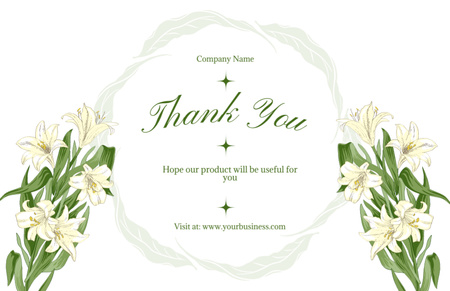 Thank You Message with Romantic White Lily Flowers Thank You Card 5.5x8.5in – шаблон для дизайна