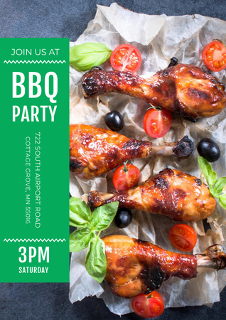 Szablon projektu bbq party z grillowanym kurczakiem na szufladach Poster