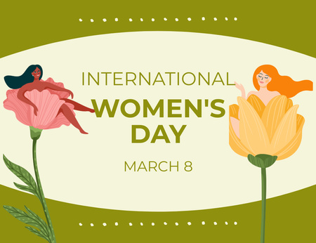 Krásné ženy na květiny na Mezinárodní den žen Thank You Card 5.5x4in Horizontal Šablona návrhu