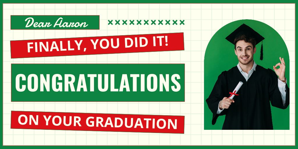 Happy Graduate with Diploma on Green Twitter Šablona návrhu