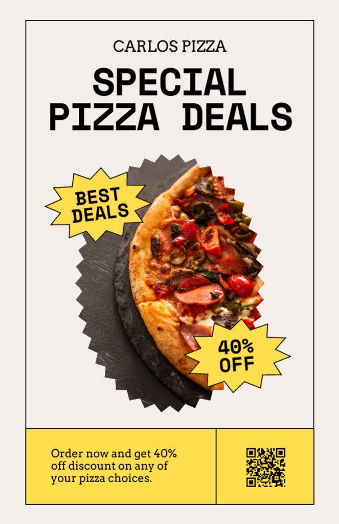 Discount Offer for the Best Appetizing Pizza with Crispy Crust Recipe Card Design Template