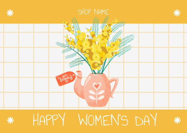 Women's Day Greeting with Flowers in Vase Card Tasarım Şablonu