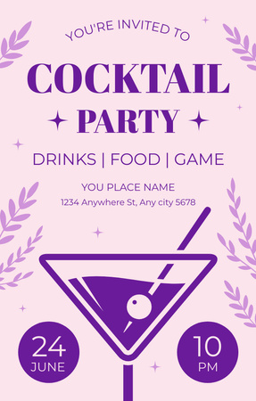 Purple Ad of Cocktail Party Invitation 4.6x7.2in Design Template