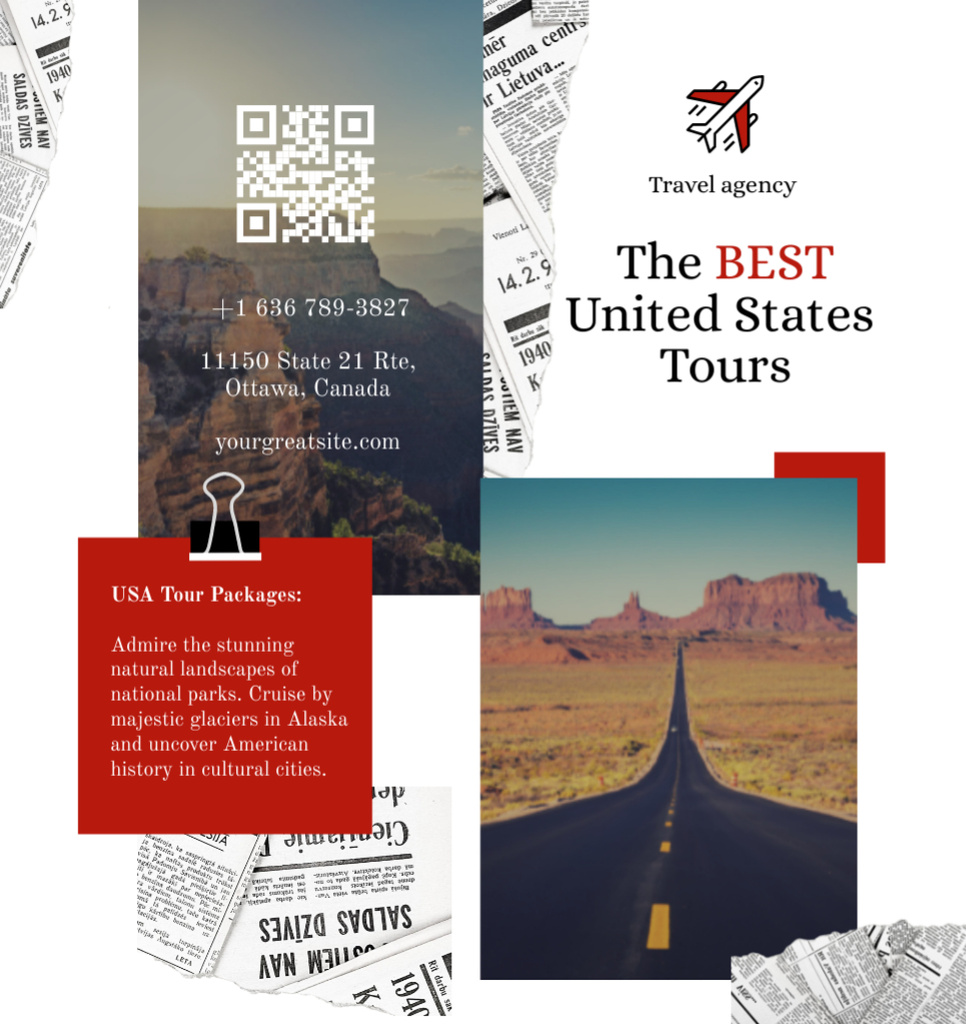 Plantilla de diseño de Educational Booklet about Travel Tour to USA Brochure Din Large Bi-fold 