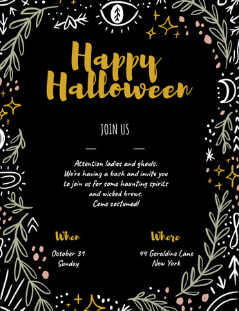 Halloween Greeting on Mysterious Doodle Ornament Invitation 13.9x10.7cm Design Template