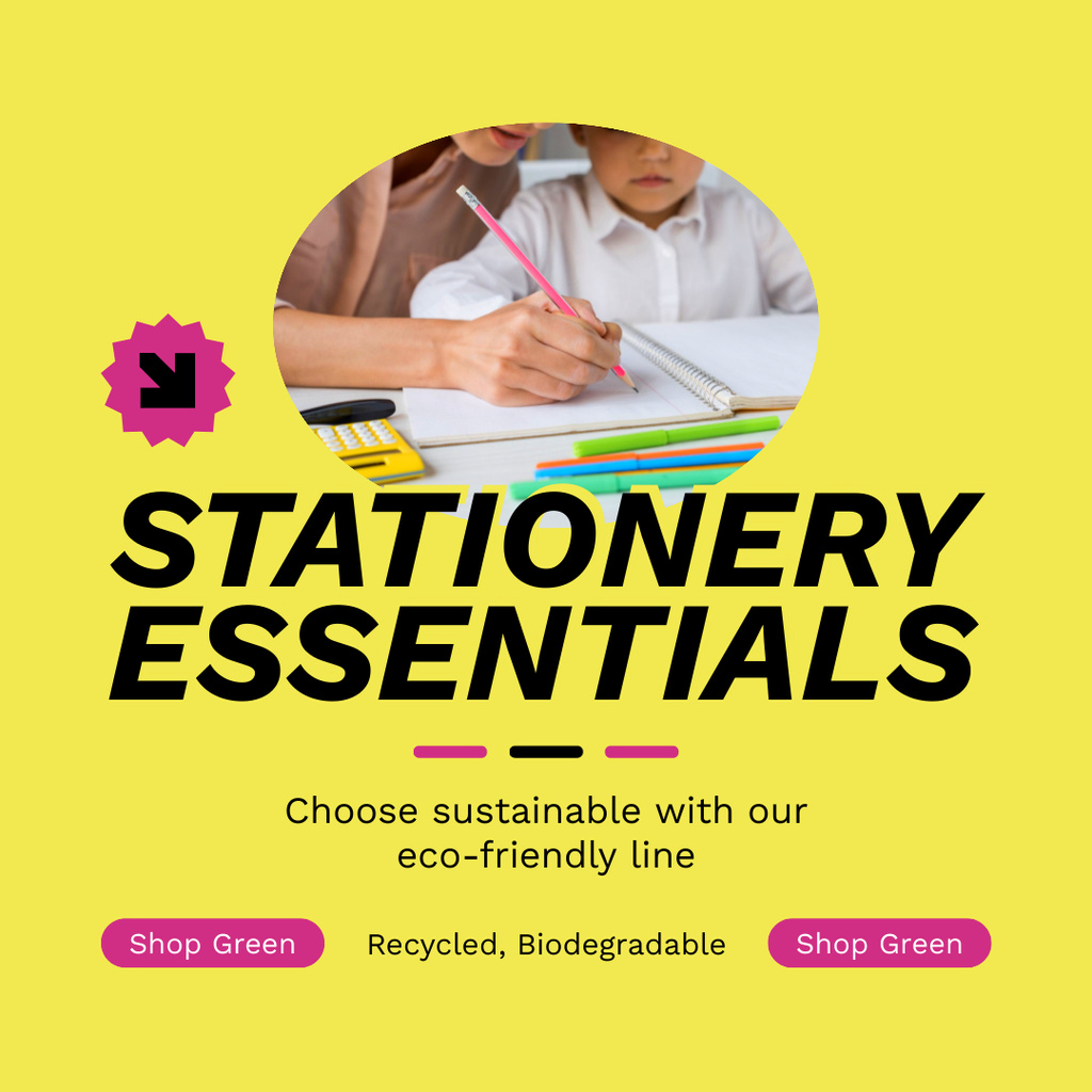 Stationery Shop With Eco-Friendly Essentials Instagram ADデザインテンプレート
