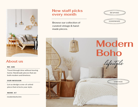 Modern Interior Design Offer with Cozy Bedroom Brochure 8.5x11in Z-fold Design Template