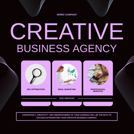 Kreatív üzleti ügynökség hirdetés a szolgáltatások listájával LinkedIn post tervezősablon