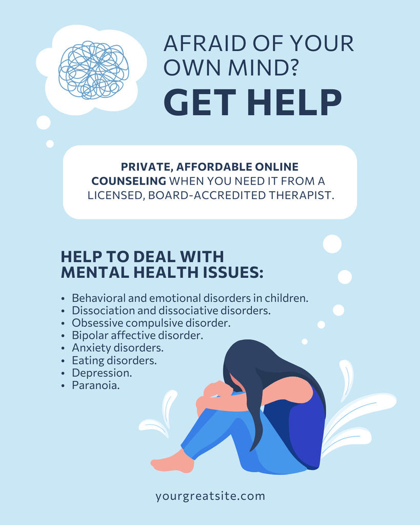 Professional Psychological Help Service Offer on Blue Poster 16x20in Design Template