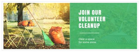 Plantilla de diseño de rastrillo y bolsa de basura en el jardín para la limpieza Facebook cover 