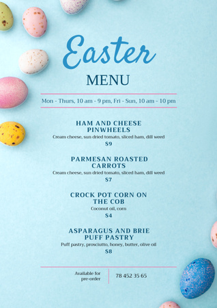 Platilla de diseño Offer of Easter Meals with Colorful Painted Eggs Menu