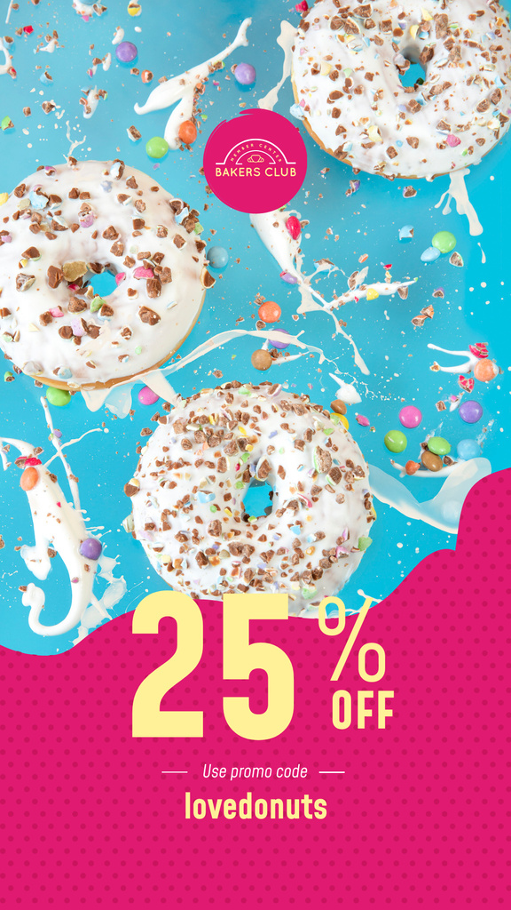 Bakery Ad with Glazed Donuts Instagram Story Modelo de Design
