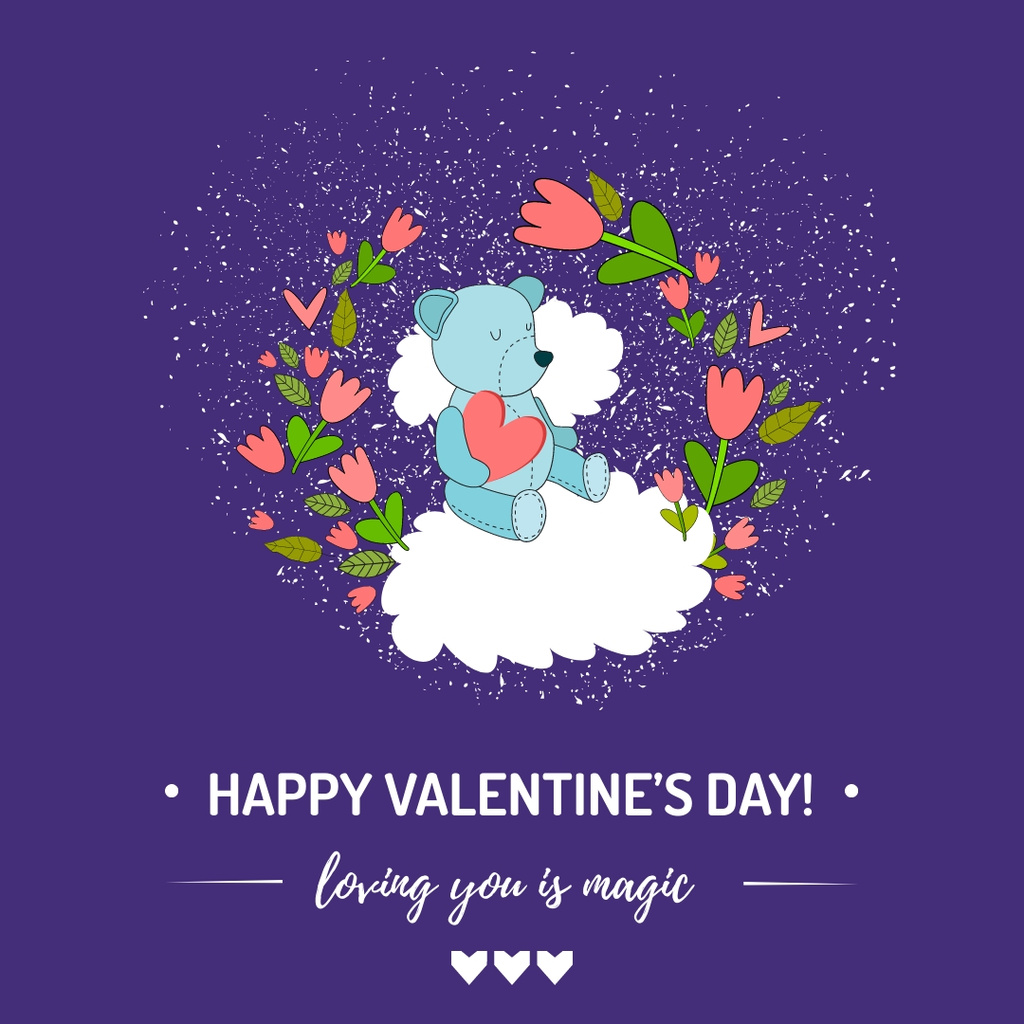 Valentine's day Greeting with Cute Bear Instagram Design Template