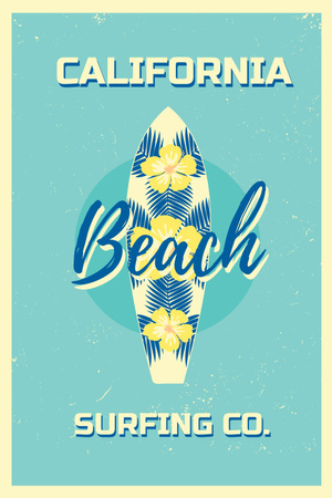 Surfing Tour Offer Surfboard on Blue Pinterest Design Template