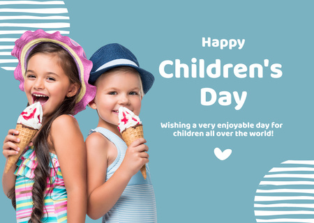 Children's Day with Kids Eating Ice Cream Card Design Template