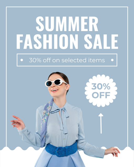 Designvorlage Summer Fashion Sale Ad on Blue für Instagram Post Vertical