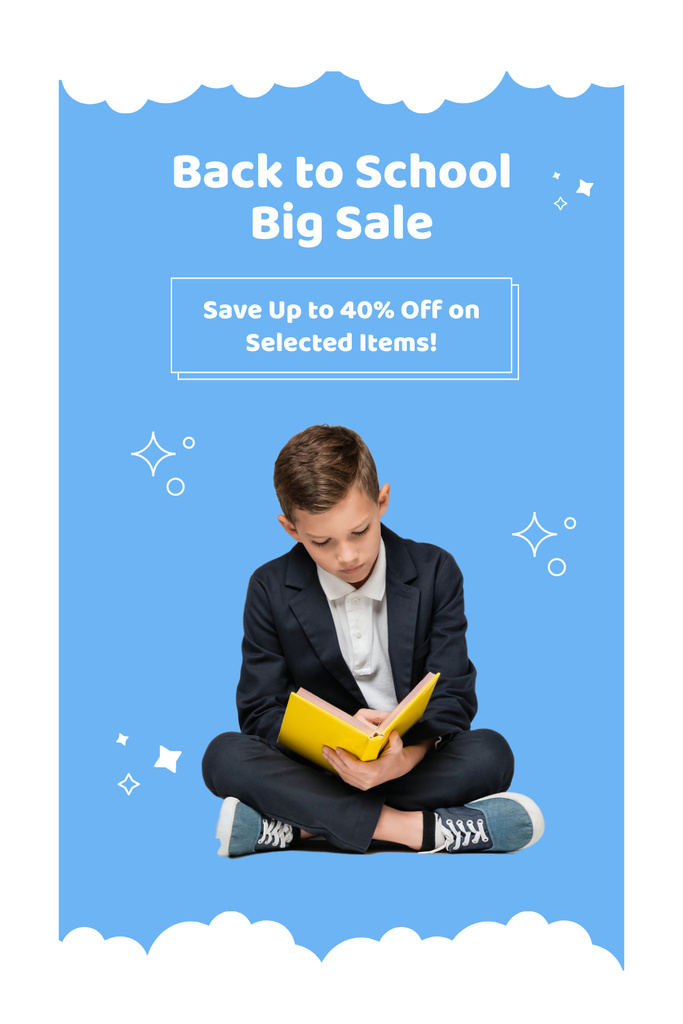 Big Sale on Select Items with Schoolboy and Book Pinterest tervezősablon