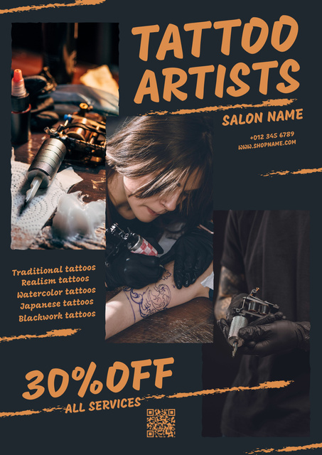 Plantilla de diseño de Tattoo Artists With All Services And Discount Poster 