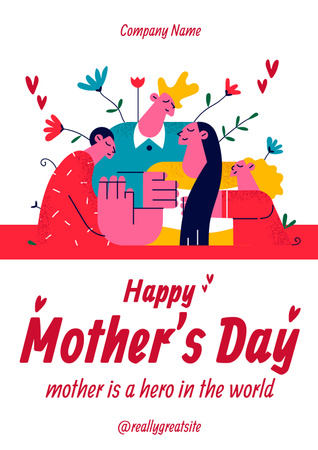Illustration of Happy Family on Mother's Day Poster Design Template
