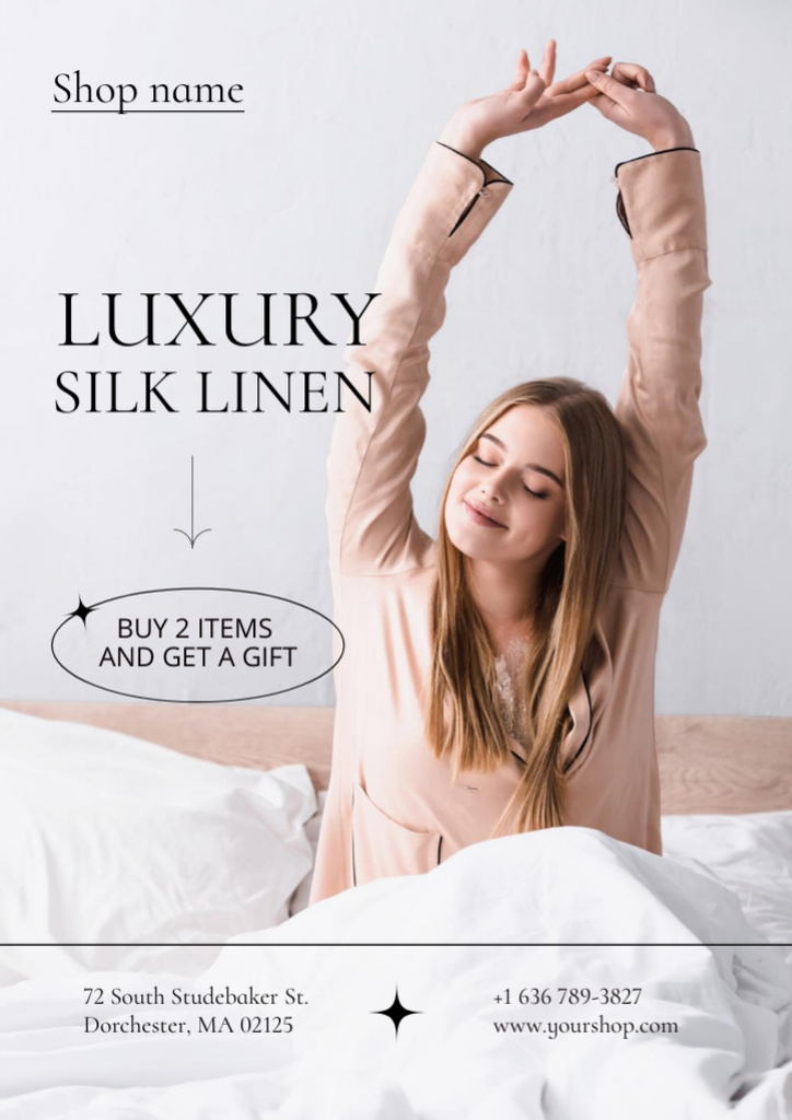Modèle de visuel Woman resting in Bed with Silk Linen - Flyer A4