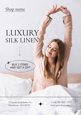 Plantilla de diseño de mujer descansando en la cama con lino de seda Flyer A4 