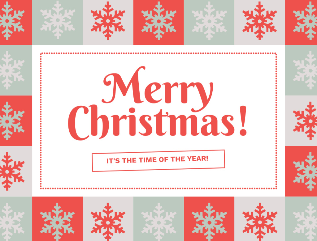 Christmas Greetings with Snowflake Pattern Postcard 4.2x5.5in – шаблон для дизайна