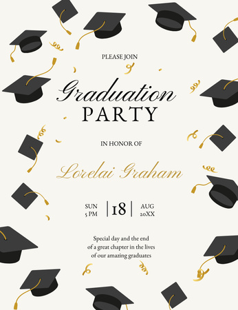 Graduation Party Announcement with Graduators' Hats Invitation 13.9x10.7cm Design Template