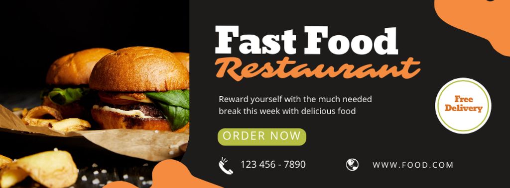 Fast Food Restaurant Free Delivery Facebook cover Πρότυπο σχεδίασης